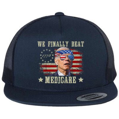 Funny Anti Joe Biden We Finally Beat Medicare American Flat Bill Trucker Hat