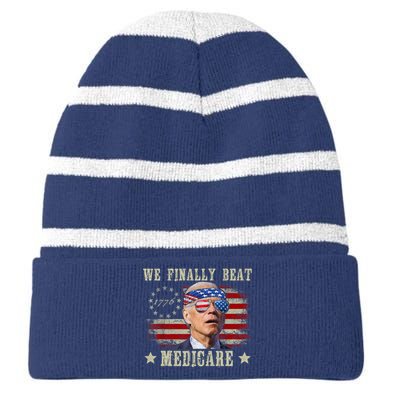 Funny Anti Joe Biden We Finally Beat Medicare American Striped Beanie with Solid Band