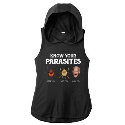 Funny Anti Joe Biden Shirts, Know Your Parasites Humor Ladies PosiCharge Tri-Blend Wicking Draft Hoodie Tank