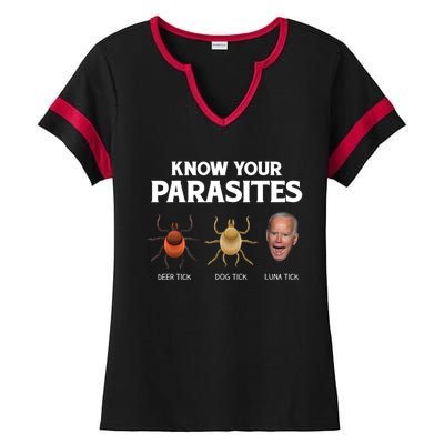 Funny Anti Joe Biden Shirts, Know Your Parasites Humor Ladies Halftime Notch Neck Tee