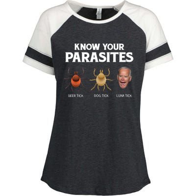 Funny Anti Joe Biden Shirts, Know Your Parasites Humor Enza Ladies Jersey Colorblock Tee