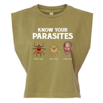 Funny Anti Joe Biden Shirts, Know Your Parasites Humor Garment-Dyed Women's Muscle Tee