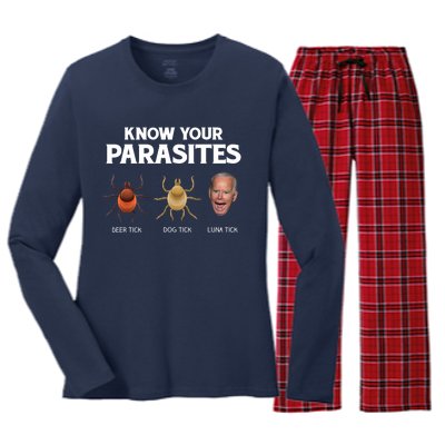 Funny Anti Joe Biden Shirts, Know Your Parasites Humor Women's Long Sleeve Flannel Pajama Set 