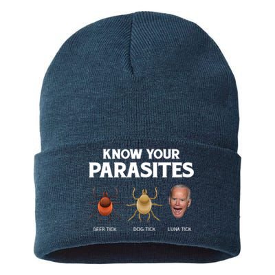 Funny Anti Joe Biden Shirts, Know Your Parasites Humor Sustainable Knit Beanie