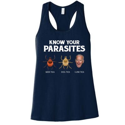 Funny Anti Joe Biden Shirts, Know Your Parasites Humor Women's Racerback Tank