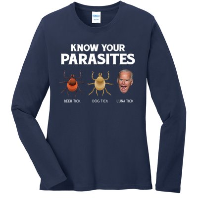 Funny Anti Joe Biden Shirts, Know Your Parasites Humor Ladies Long Sleeve Shirt