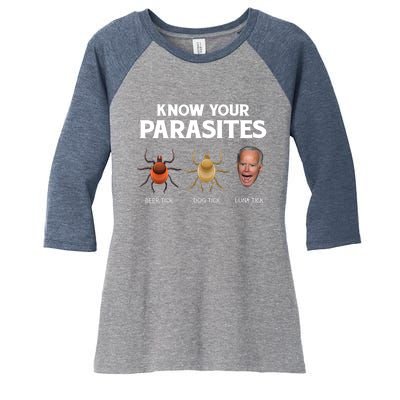 Funny Anti Joe Biden Shirts, Know Your Parasites Humor Women's Tri-Blend 3/4-Sleeve Raglan Shirt