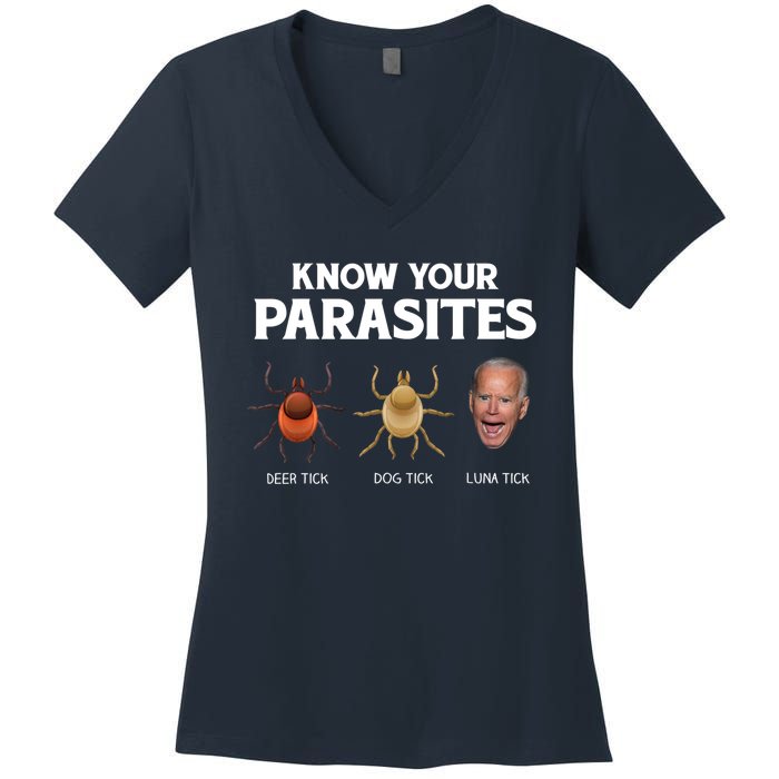 Funny Anti Joe Biden Shirts, Know Your Parasites Humor Women's V-Neck T-Shirt