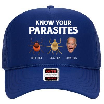 Funny Anti Joe Biden Shirts, Know Your Parasites Humor High Crown Mesh Back Trucker Hat