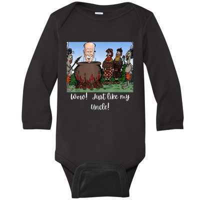 Funny Anti Joe Biden Cannibal Story About His Uncle Designed Baby Long Sleeve Bodysuit