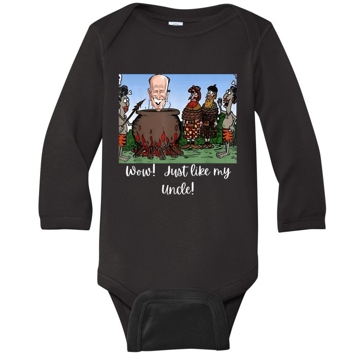 Funny Anti Joe Biden Cannibal Story About His Uncle Designed Baby Long Sleeve Bodysuit