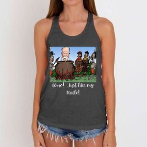 Funny Anti Joe Biden Cannibal Story About His Uncle Designed Women's Knotted Racerback Tank