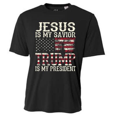 Funny American Jesus Is My Savior Trump Is My President Gift Cooling Performance Crew T-Shirt