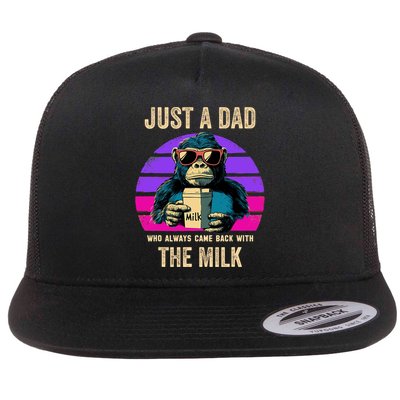 Funny Ape Just A Dad Who Always Came Back With The Milk Flat Bill Trucker Hat