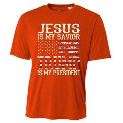 Funny American Jesus Is My Savior Trump Is My President Gift Cooling Performance Crew T-Shirt