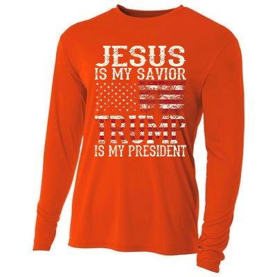 Funny American Jesus Is My Savior Trump Is My President Gift Cooling Performance Long Sleeve Crew