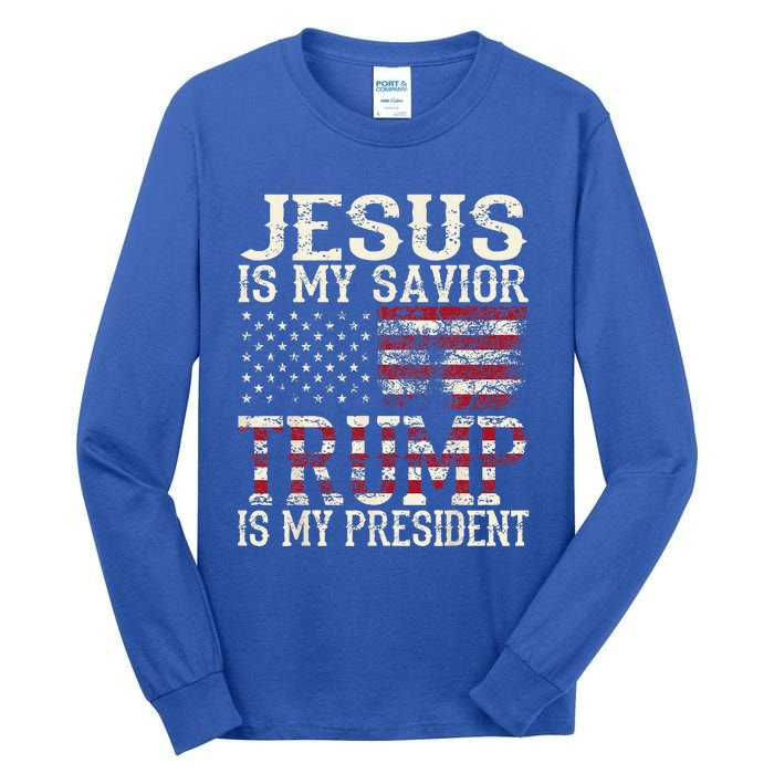 Funny American Jesus Is My Savior Trump Is My President Gift Tall Long Sleeve T-Shirt