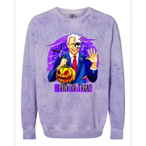 Funny Anti Joe Biden Hold Pumpkin Trick Or Treat Halloween Colorblast Crewneck Sweatshirt