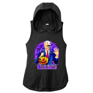 Funny Anti Joe Biden Hold Pumpkin Trick Or Treat Halloween Ladies PosiCharge Tri-Blend Wicking Draft Hoodie Tank