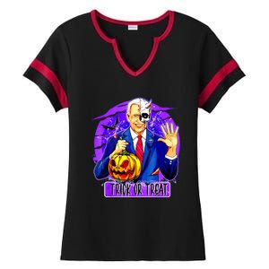 Funny Anti Joe Biden Hold Pumpkin Trick Or Treat Halloween Ladies Halftime Notch Neck Tee