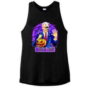 Funny Anti Joe Biden Hold Pumpkin Trick Or Treat Halloween Ladies PosiCharge Tri-Blend Wicking Tank