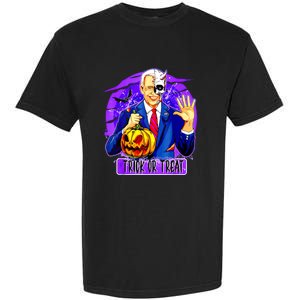 Funny Anti Joe Biden Hold Pumpkin Trick Or Treat Halloween Garment-Dyed Heavyweight T-Shirt