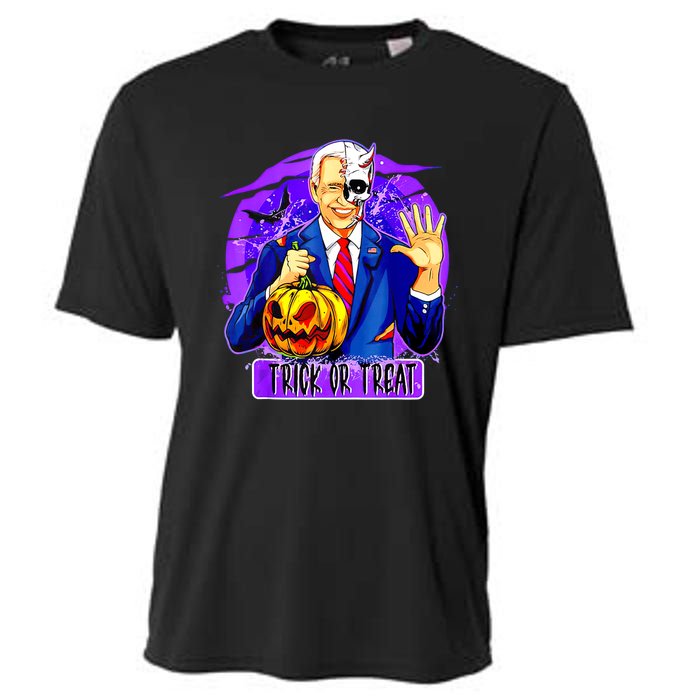 Funny Anti Joe Biden Hold Pumpkin Trick Or Treat Halloween Cooling Performance Crew T-Shirt