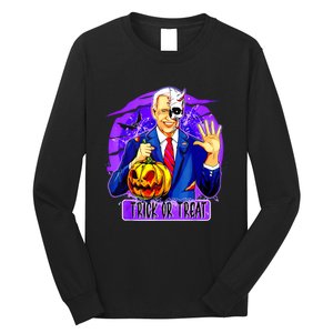 Funny Anti Joe Biden Hold Pumpkin Trick Or Treat Halloween Long Sleeve Shirt