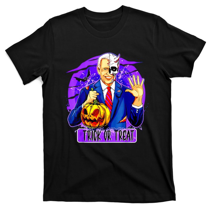 Funny Anti Joe Biden Hold Pumpkin Trick Or Treat Halloween T-Shirt