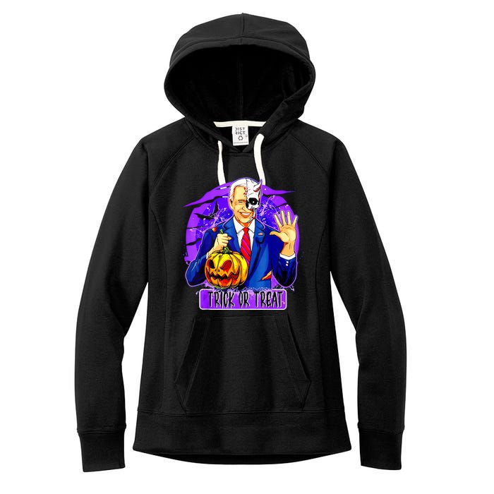 Funny Anti Joe Biden Hold Pumpkin Trick Or Treat Halloween Women's Fleece Hoodie