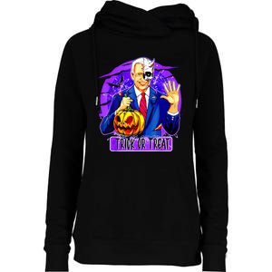 Funny Anti Joe Biden Hold Pumpkin Trick Or Treat Halloween Womens Funnel Neck Pullover Hood