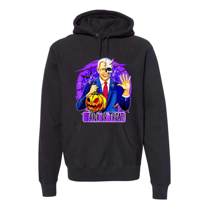 Funny Anti Joe Biden Hold Pumpkin Trick Or Treat Halloween Premium Hoodie