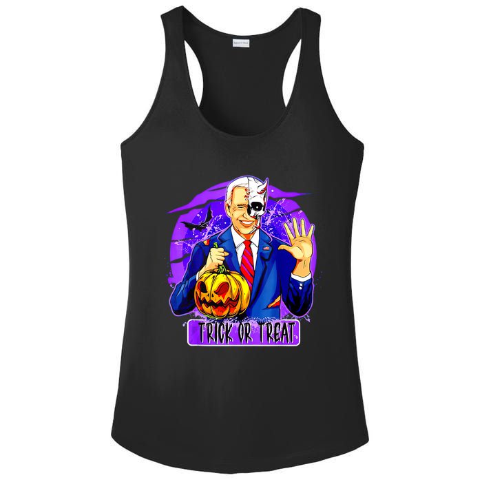 Funny Anti Joe Biden Hold Pumpkin Trick Or Treat Halloween Ladies PosiCharge Competitor Racerback Tank