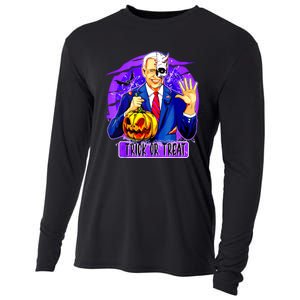 Funny Anti Joe Biden Hold Pumpkin Trick Or Treat Halloween Cooling Performance Long Sleeve Crew