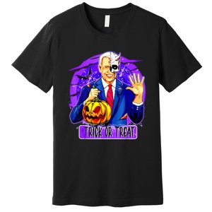 Funny Anti Joe Biden Hold Pumpkin Trick Or Treat Halloween Premium T-Shirt