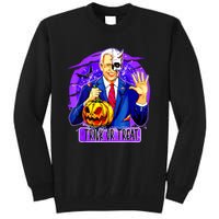 Funny Anti Joe Biden Hold Pumpkin Trick Or Treat Halloween Tall Sweatshirt