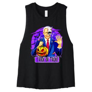 Funny Anti Joe Biden Hold Pumpkin Trick Or Treat Halloween Women's Racerback Cropped Tank