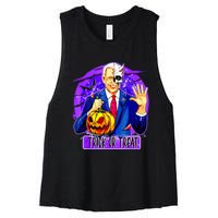 Funny Anti Joe Biden Hold Pumpkin Trick Or Treat Halloween Women's Racerback Cropped Tank