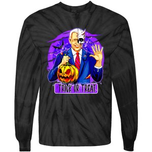 Funny Anti Joe Biden Hold Pumpkin Trick Or Treat Halloween Tie-Dye Long Sleeve Shirt