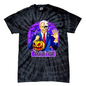 Funny Anti Joe Biden Hold Pumpkin Trick Or Treat Halloween Tie-Dye T-Shirt