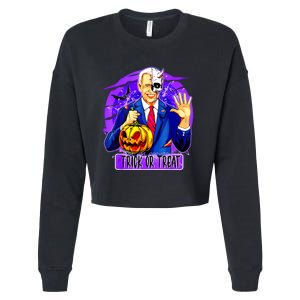 Funny Anti Joe Biden Hold Pumpkin Trick Or Treat Halloween Cropped Pullover Crew