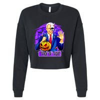 Funny Anti Joe Biden Hold Pumpkin Trick Or Treat Halloween Cropped Pullover Crew