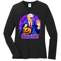 Funny Anti Joe Biden Hold Pumpkin Trick Or Treat Halloween Ladies Long Sleeve Shirt