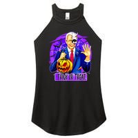 Funny Anti Joe Biden Hold Pumpkin Trick Or Treat Halloween Women's Perfect Tri Rocker Tank