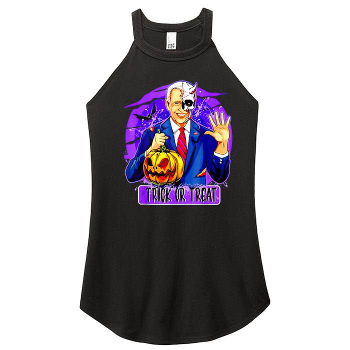 Funny Anti Joe Biden Hold Pumpkin Trick Or Treat Halloween Women's Perfect Tri Rocker Tank