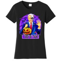 Funny Anti Joe Biden Hold Pumpkin Trick Or Treat Halloween Women's T-Shirt