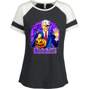 Funny Anti Joe Biden Hold Pumpkin Trick Or Treat Halloween Enza Ladies Jersey Colorblock Tee