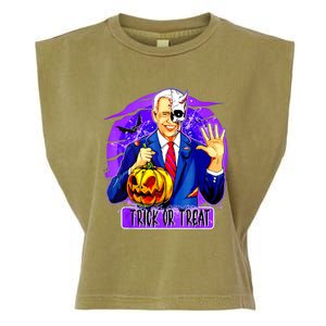 Funny Anti Joe Biden Hold Pumpkin Trick Or Treat Halloween Garment-Dyed Women's Muscle Tee