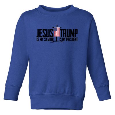 Funny American Jesus Is My Savior Trump Is My President Gift Funny Gift Toddler Sweatshirt