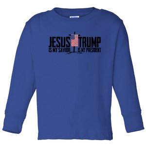 Funny American Jesus Is My Savior Trump Is My President Gift Funny Gift Toddler Long Sleeve Shirt